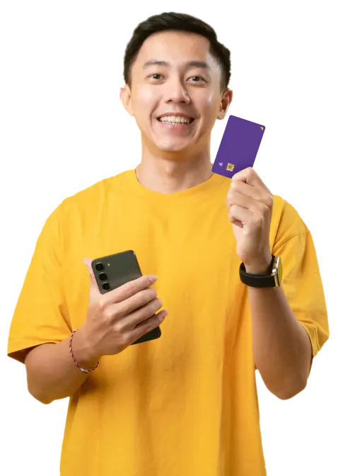 Man holding u visa card and mobile phone