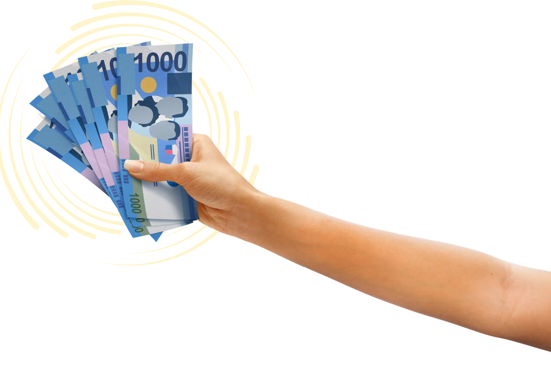 A hand holding several PHP 1,000 in cash