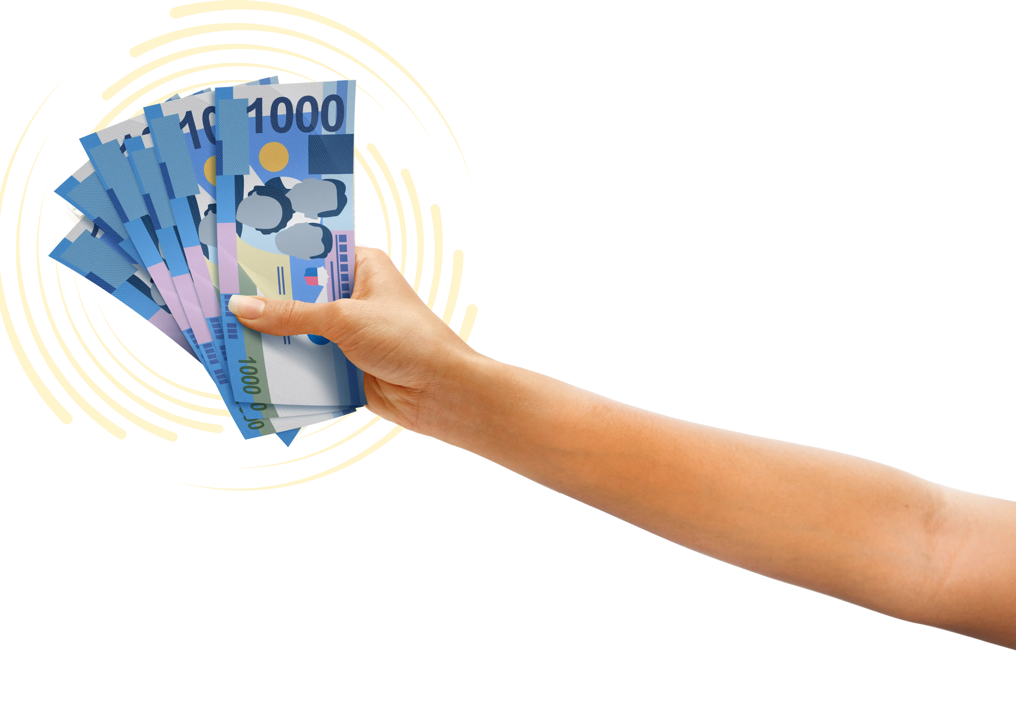 A hand holding several PHP 1,000 in cash