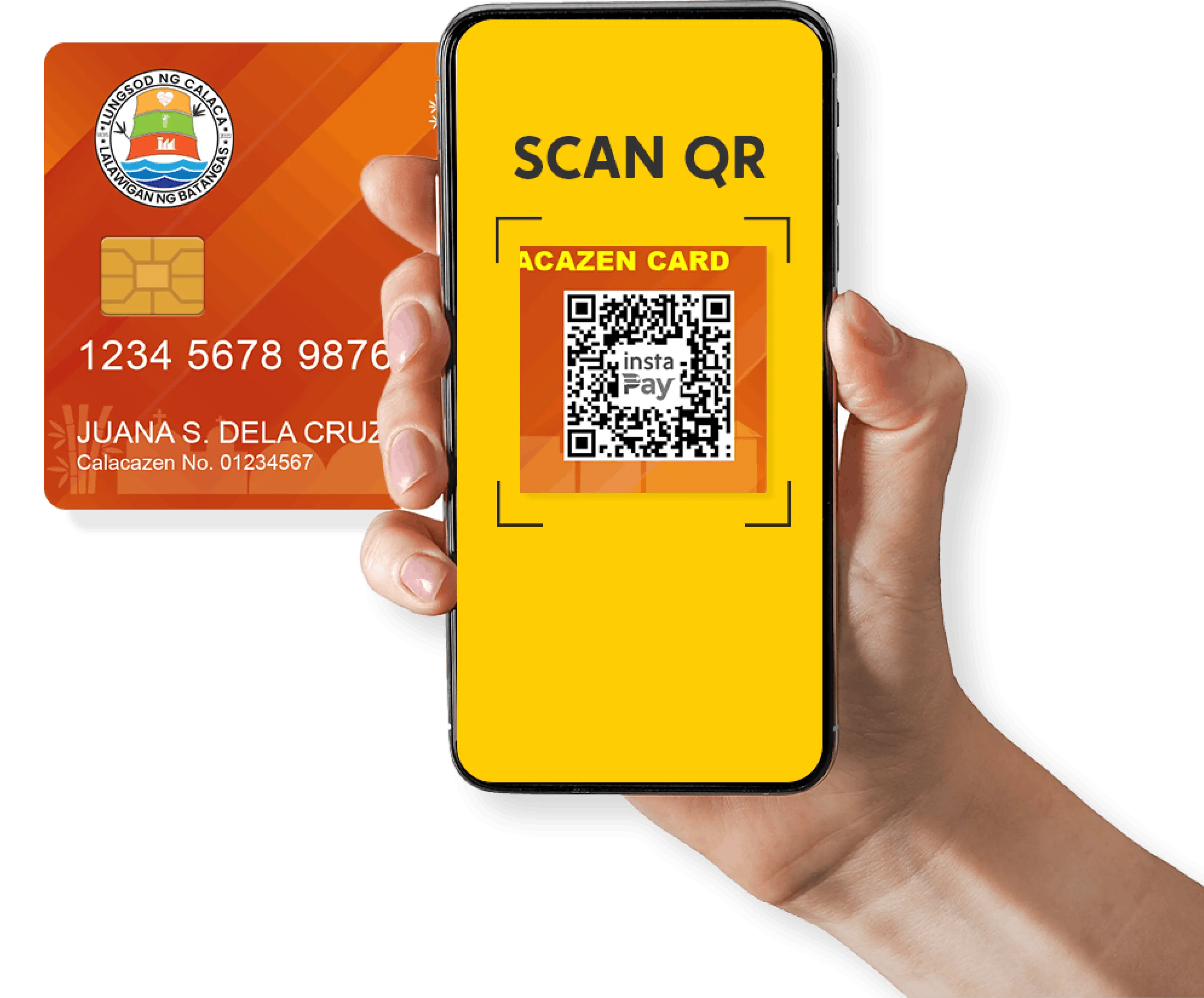 Hand holding phone with QR scanner