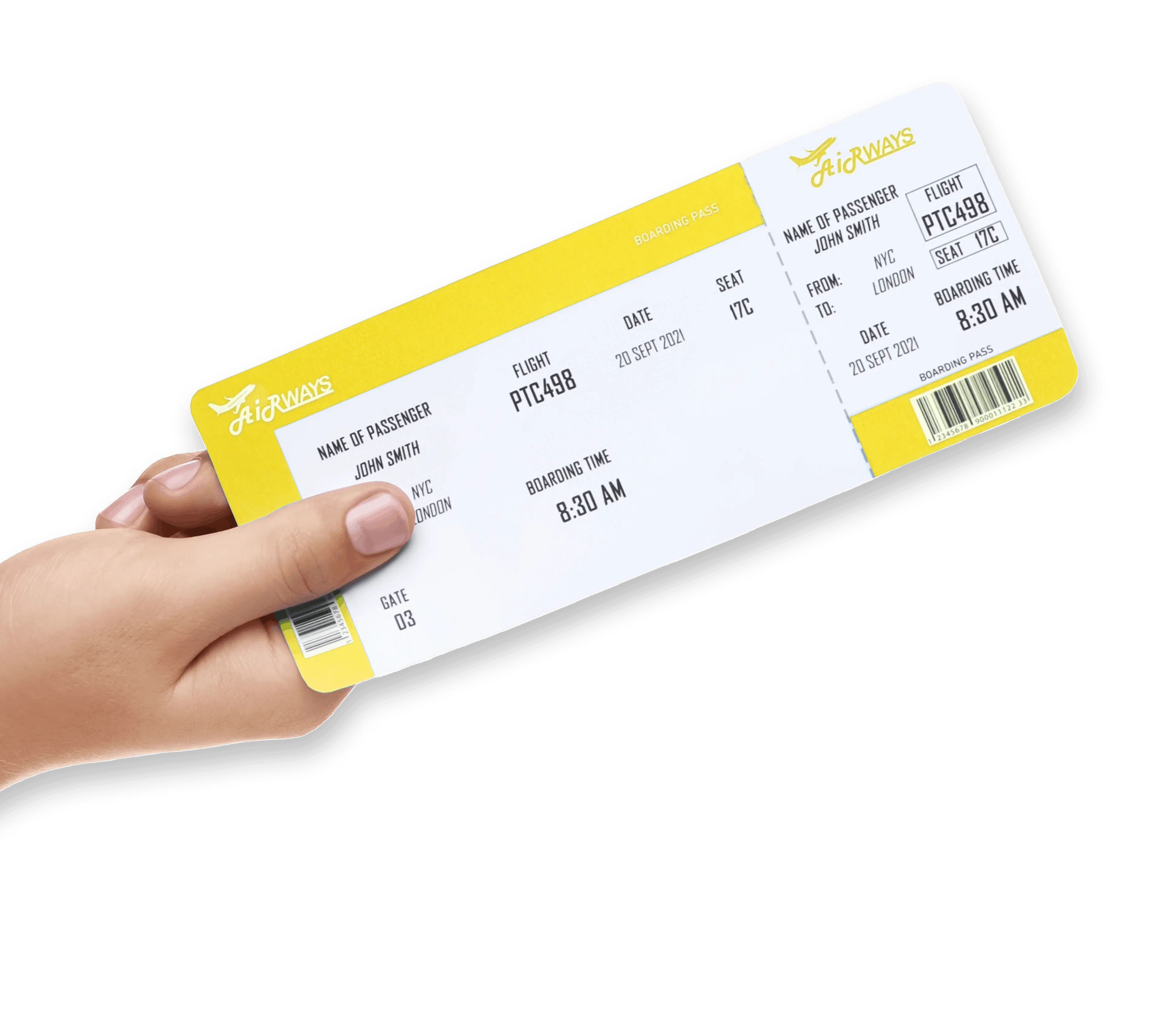 A hand holding a boarding pass