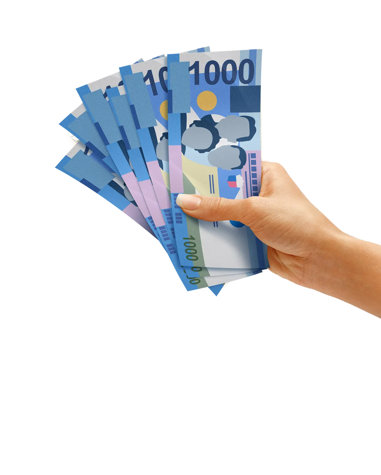 A hand holding several PHP 1,000 in cash