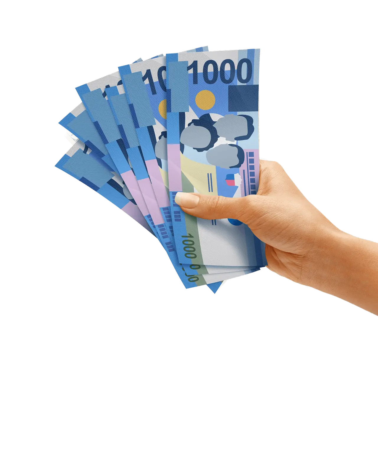 A hand holding several PHP 1,000 in cash
