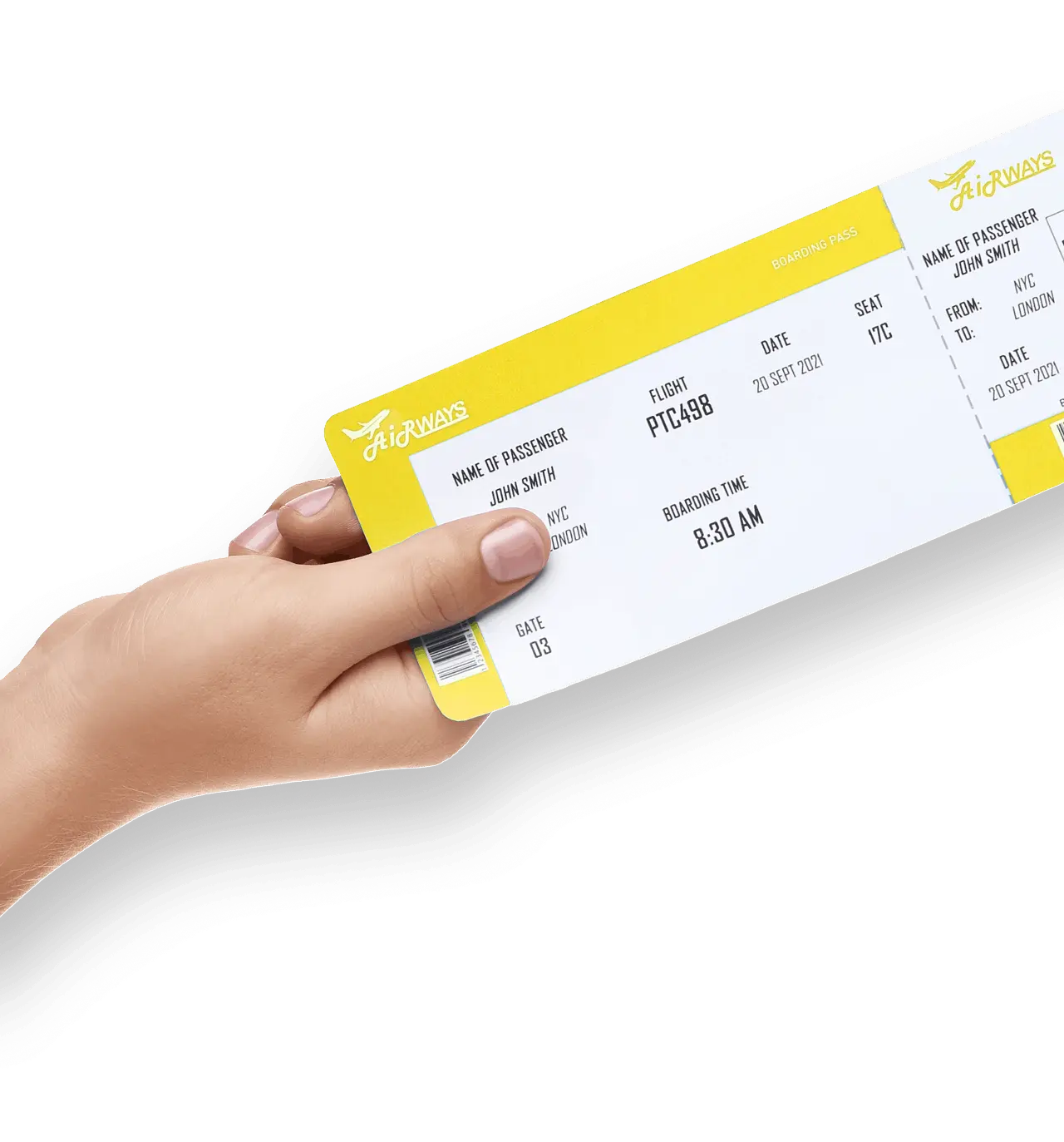 A hand holding a boarding pass