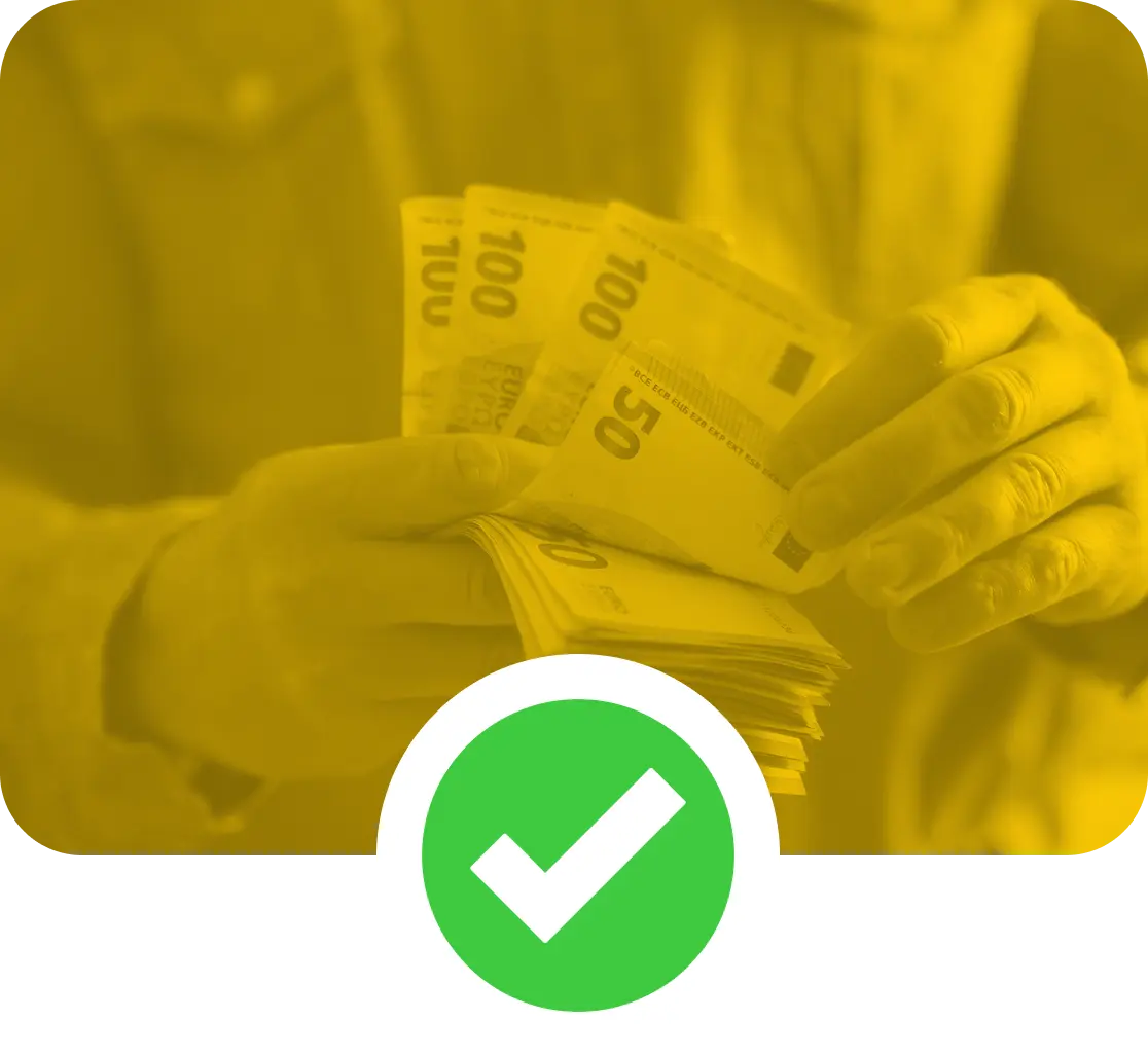 Image of a smiling professional woman, with her left arm raised in triump.