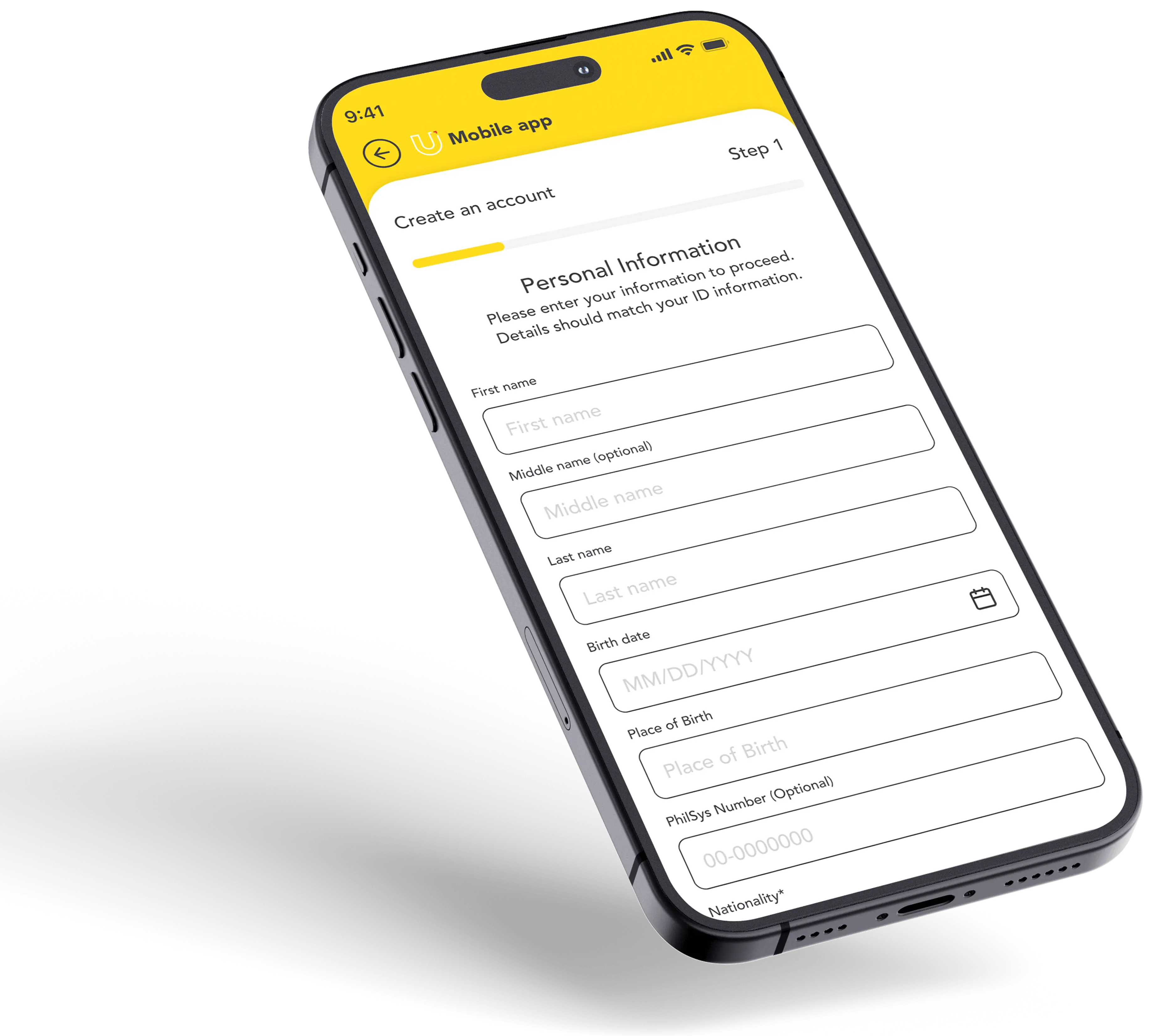 Mobile app interface