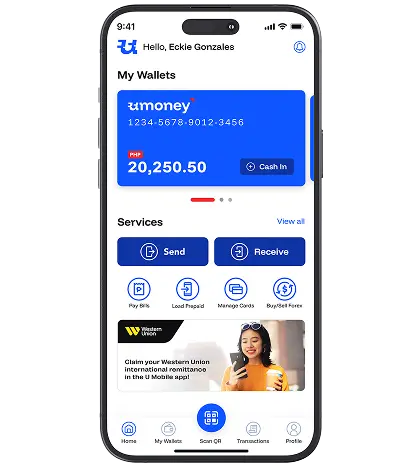 Image of a cellphone with the U Money App on the screen.