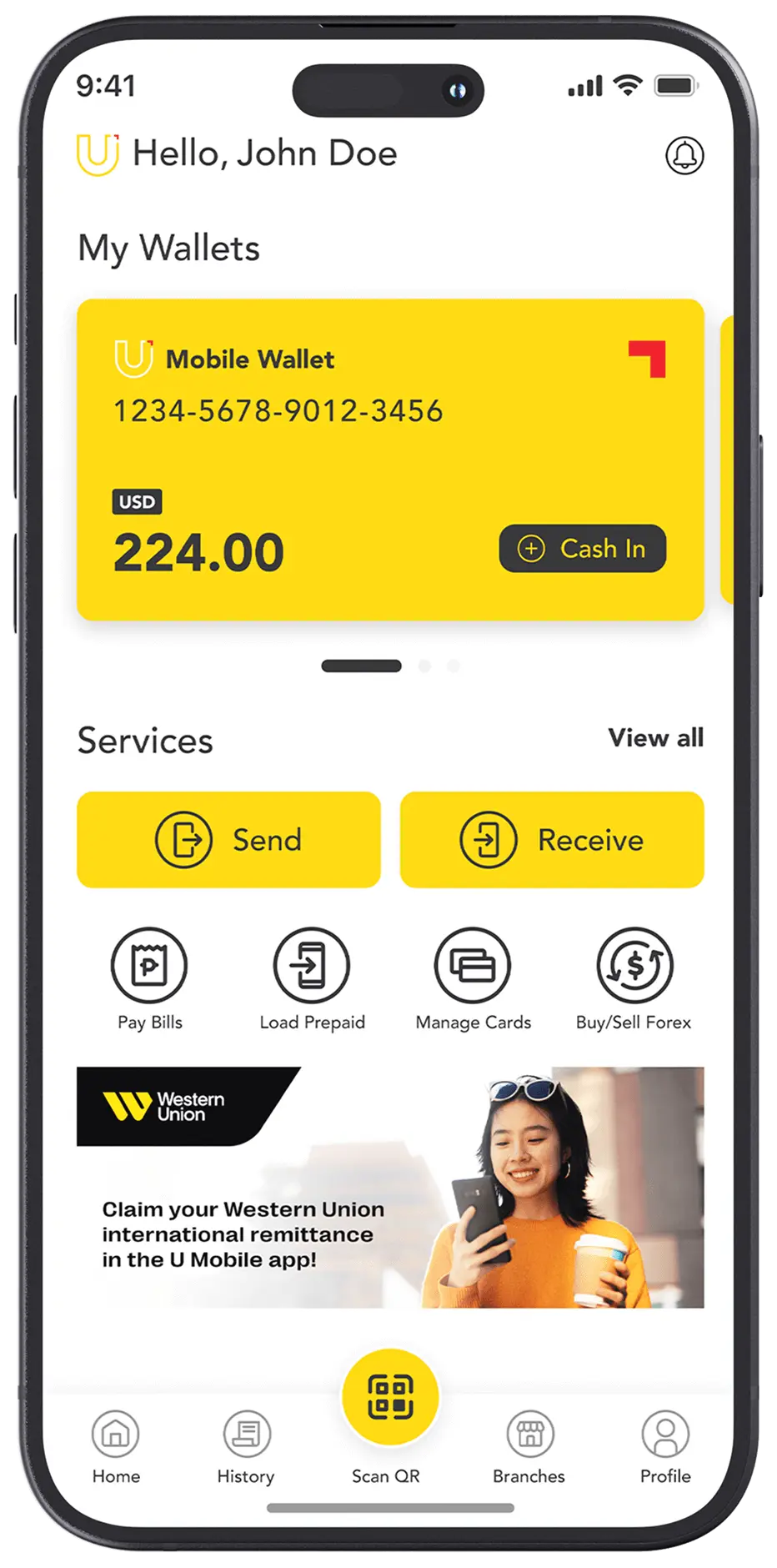 Image of a cellphone with the U Mobile App on the screen.