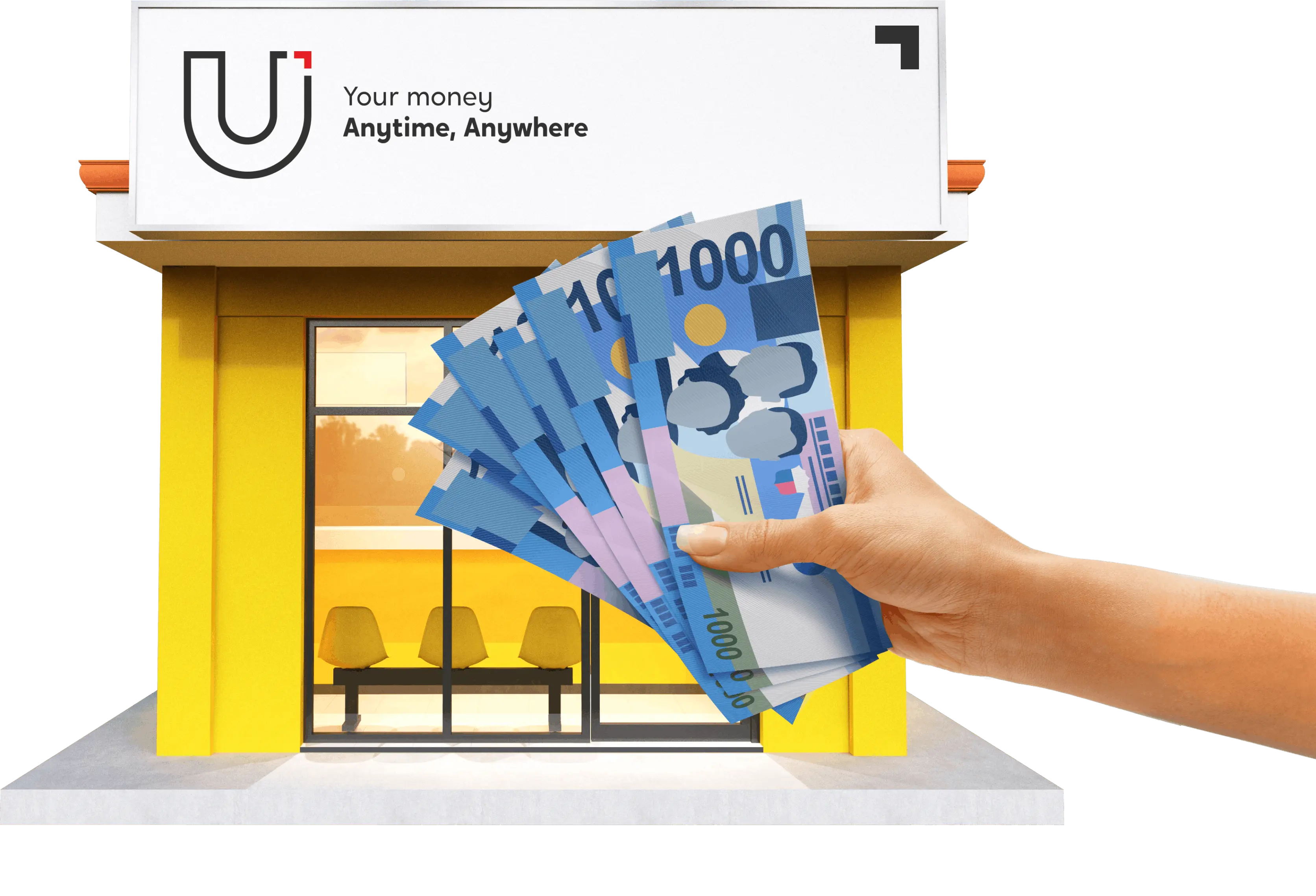 U Store cash-out process demonstration with mobile app interface